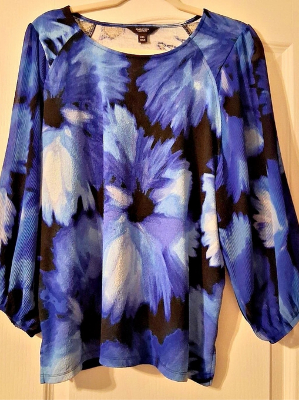 Simply Vera Wang Floral Blouse in Blue & Black Size XXL